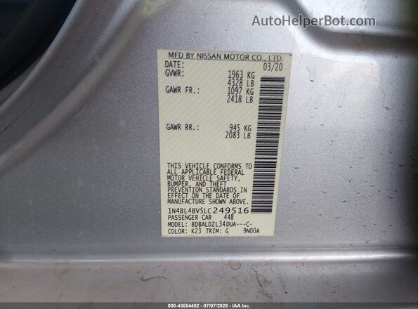 1N4BL4BV5LC249516 2020 NISSAN ALTIMA Silver Widok komory silnika