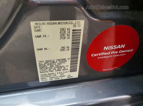 1N4BL4BV6LC101147 2020 NISSAN ALTIMA Серый Вид подкапотного пространства
