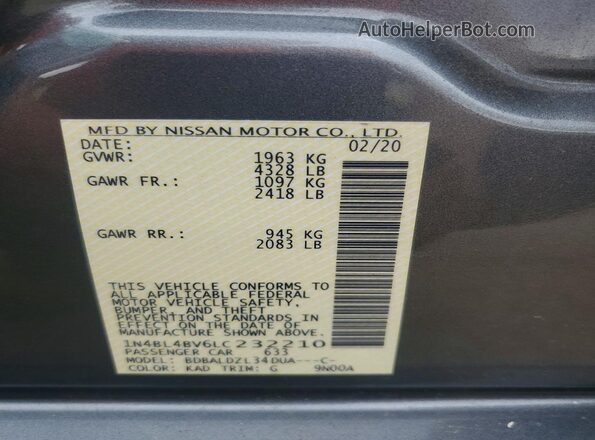 1N4BL4BV6LC232210 2020 NISSAN ALTIMA Серый Вид подкапотного пространства