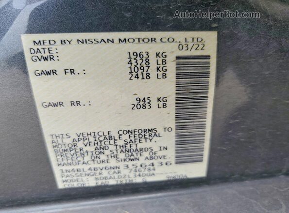 1N4BL4BV6NN356436 2022 NISSAN ALTIMA Gray Widok komory silnika