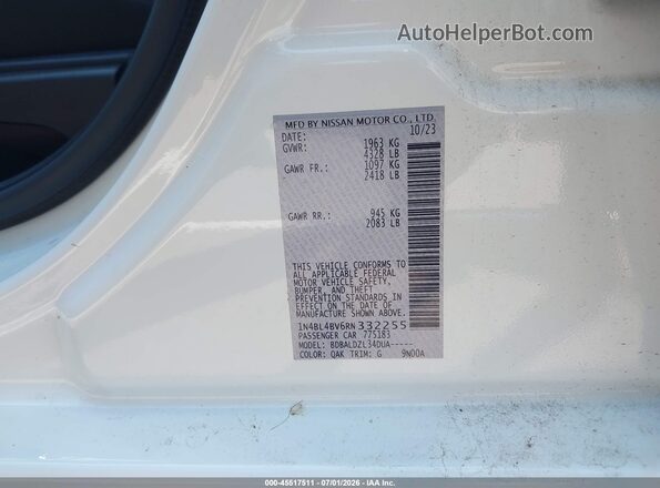 1N4BL4BV6RN332255 2024 NISSAN ALTIMA White Вид підкапотного простору