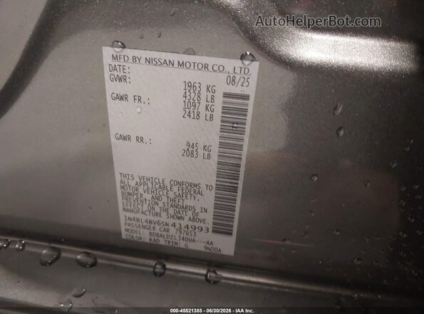 1N4BL4BV6SN414993 2025 NISSAN ALTIMA Gray Engine compartment view