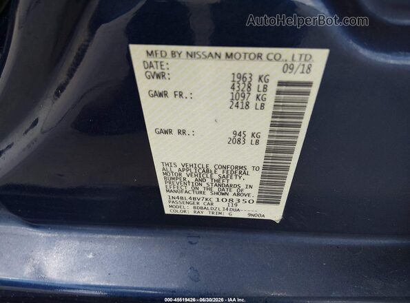 1N4BL4BV7KC108350 2019 NISSAN ALTIMA Blue Widok komory silnika