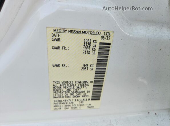 1N4BL4BV7LC101819 2020 NISSAN ALTIMA Белый Вид подкапотного пространства