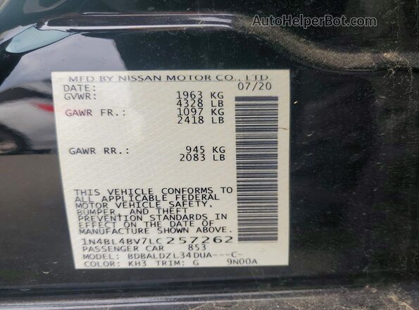 1N4BL4BV7LC257262 2020 NISSAN ALTIMA Black Widok komory silnika