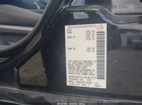 1N4BL4BV7LC268357 2020 NISSAN ALTIMA Black ძრავის განყოფილების ხედი