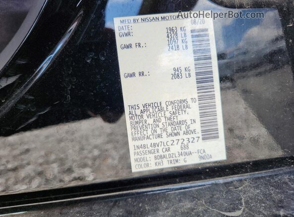 1N4BL4BV7LC272327 2020 NISSAN ALTIMA Black VIN კოდის სტიკერის ხედი
