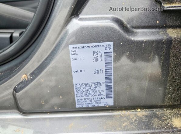 1N4BL4BV7SN347465 2025 NISSAN ALTIMA Gray Widok naklejki z numerem VIN