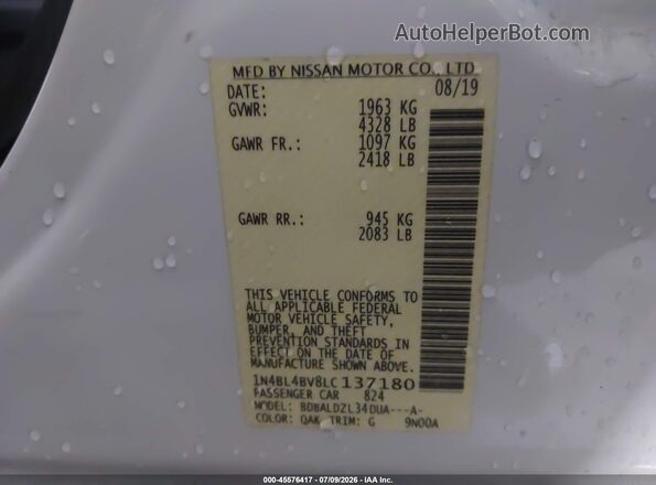 1N4BL4BV8LC137180 2020 NISSAN ALTIMA White Вид підкапотного простору
