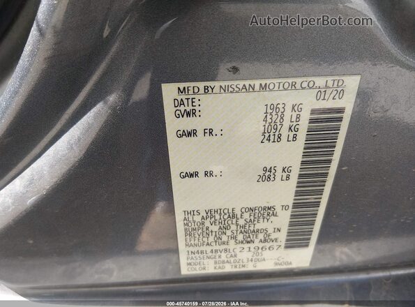 1N4BL4BV8LC219667 2020 NISSAN ALTIMA Gray Շարժիչի բաժամունքի տեսք