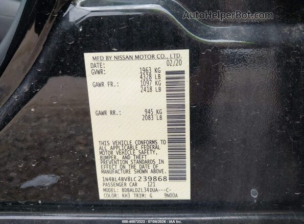 1N4BL4BV8LC239868 2020 NISSAN ALTIMA Черный Вид подкапотного пространства