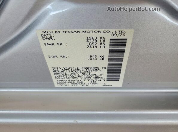 1N4BL4BV8LC279545 2020 NISSAN ALTIMA Gray Widok komory silnika