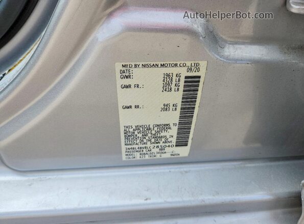 1N4BL4BV8LC285040 2020 NISSAN ALTIMA Silver Vista del compartimento del motor