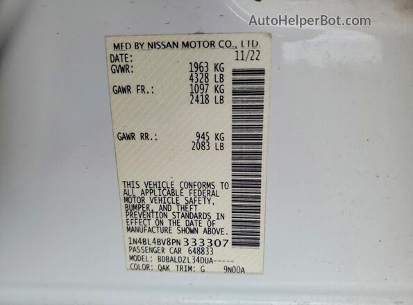 1N4BL4BV8PN333307 2023 NISSAN ALTIMA Белый Вид подкапотного пространства