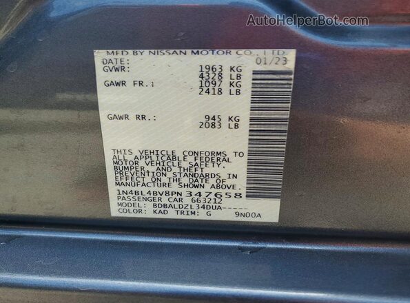 1N4BL4BV8PN347658 2023 NISSAN ALTIMA Серый Вид подкапотного пространства