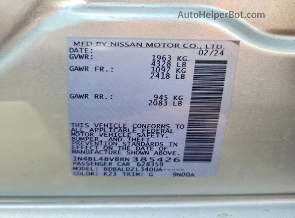 1N4BL4BV8RN385426 2024 NISSAN ALTIMA Silver ძრავის განყოფილების ხედი