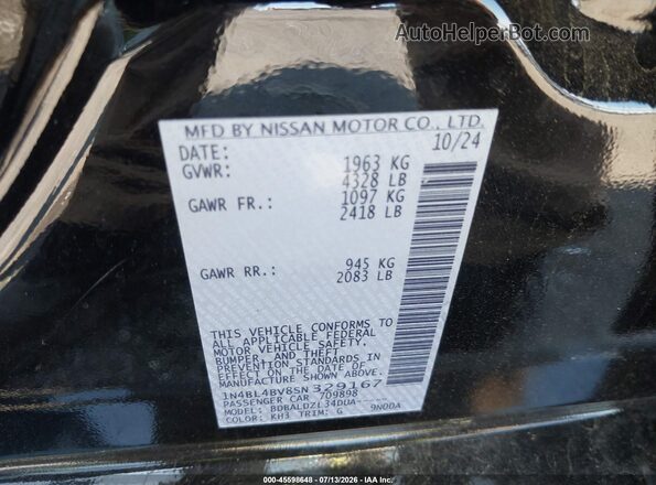 1N4BL4BV8SN329167 2025 NISSAN ALTIMA Black Vista del compartimento del motor