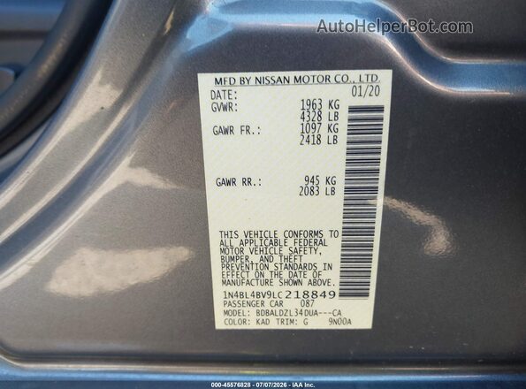 1N4BL4BV9LC218849 2020 NISSAN ALTIMA Gray Engine compartment view