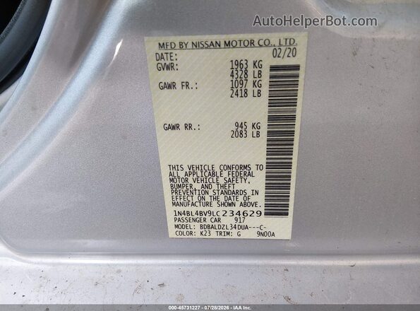1N4BL4BV9LC234629 2020 NISSAN ALTIMA Серебряный Вид подкапотного пространства