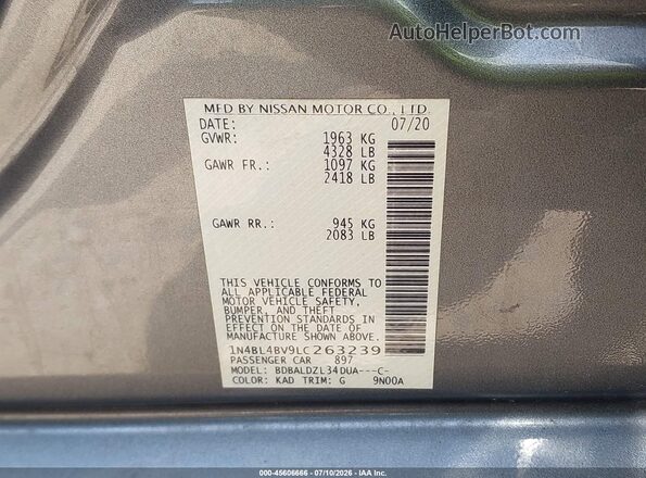 1N4BL4BV9LC263239 2020 NISSAN ALTIMA Gray Vista del compartimento del motor