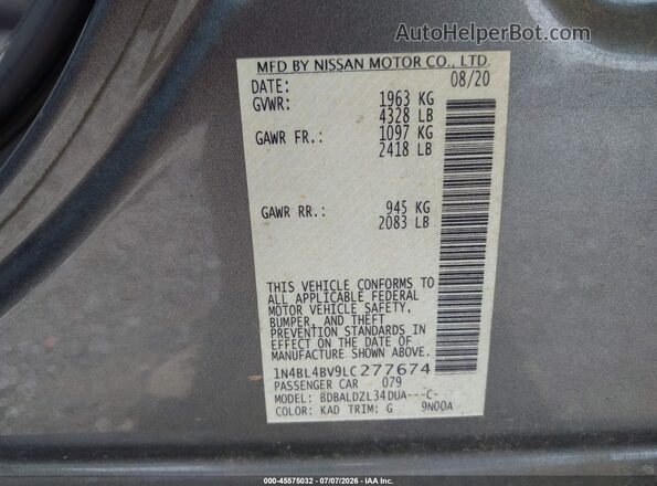 1N4BL4BV9LC277674 2020 NISSAN ALTIMA Gray Vista del compartimento del motor