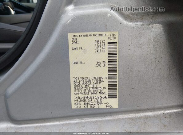 1N4BL4BV9LN318566 2020 NISSAN ALTIMA Silver Widok komory silnika