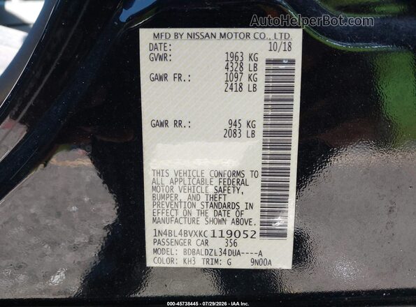 1N4BL4BVXKC119052 2019 NISSAN ALTIMA Black Вид підкапотного простору