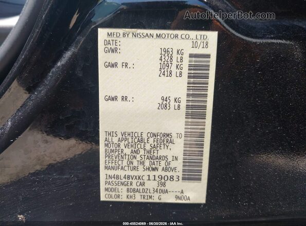 1N4BL4BVXKC119083 2019 NISSAN ALTIMA Black Շարժիչի բաժամունքի տեսք