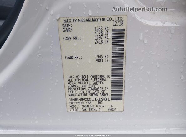 1N4BL4BVXKC161981 2019 NISSAN ALTIMA White Widok komory silnika