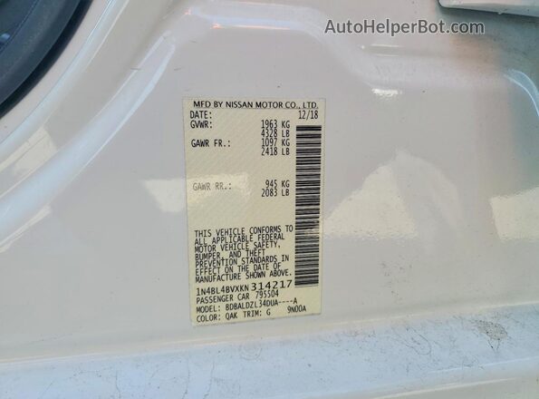 1N4BL4BVXKN314217 2019 NISSAN ALTIMA White Շարժիչի բաժամունքի տեսք