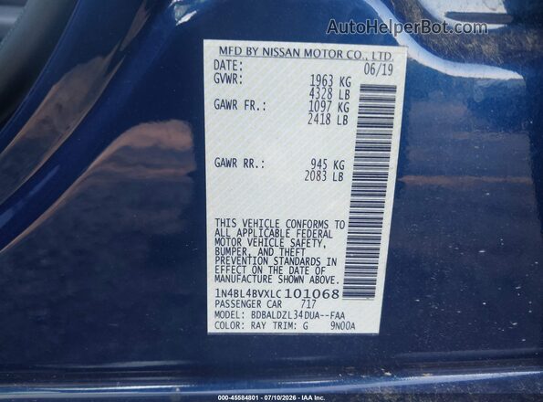 1N4BL4BVXLC101068 2020 NISSAN ALTIMA Blue Widok komory silnika