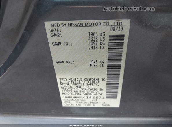 1N4BL4BVXLC143871 2020 NISSAN ALTIMA Gray Engine compartment view