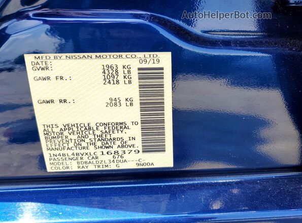 1N4BL4BVXLC168379 2020 NISSAN ALTIMA Blue ძრავის განყოფილების ხედი