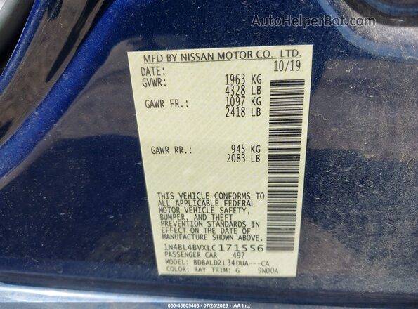1N4BL4BVXLC171556 2020 NISSAN ALTIMA Синий Вид подкапотного пространства