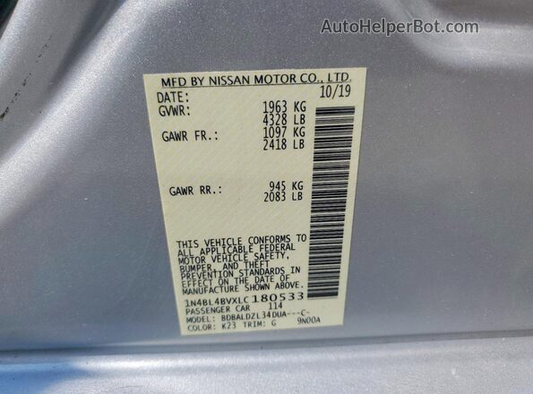1N4BL4BVXLC180533 2020 NISSAN ALTIMA Серебряный Вид наклейки с VIN-кодом