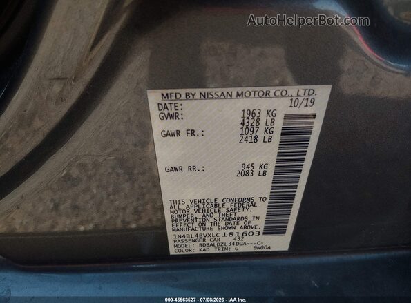1N4BL4BVXLC181603 2020 NISSAN ALTIMA Gray Engine compartment view