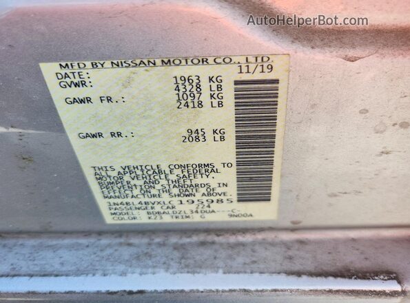 1N4BL4BVXLC195985 2020 NISSAN ALTIMA White Widok naklejki z numerem VIN