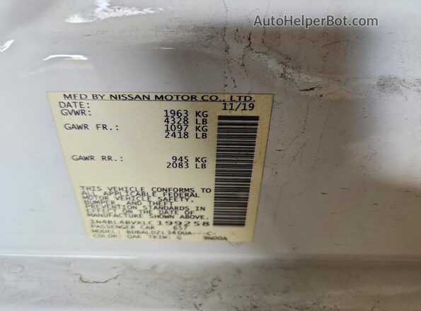 1N4BL4BVXLC199258 2020 NISSAN ALTIMA White Widok komory silnika