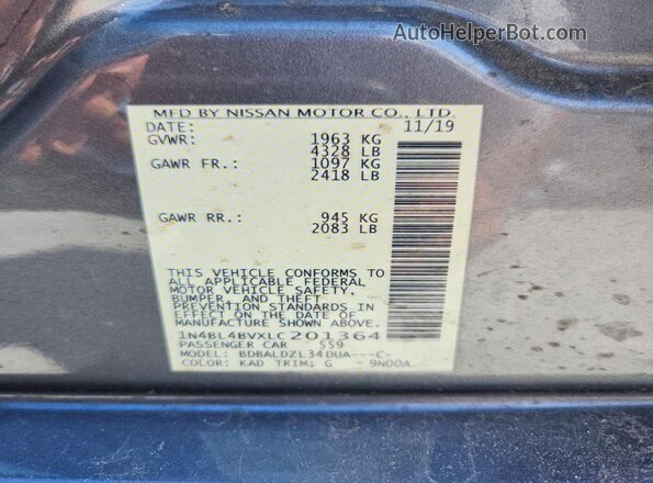 1N4BL4BVXLC201364 2020 NISSAN ALTIMA Gray Engine compartment view