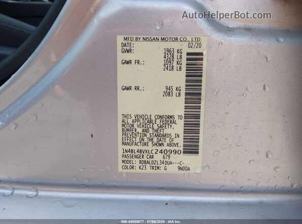 1N4BL4BVXLC240990 2020 NISSAN ALTIMA Silver Вид підкапотного простору