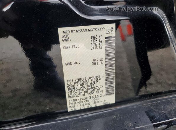 1N4BL4BVXMN361928 2021 NISSAN ALTIMA Black Widok komory silnika