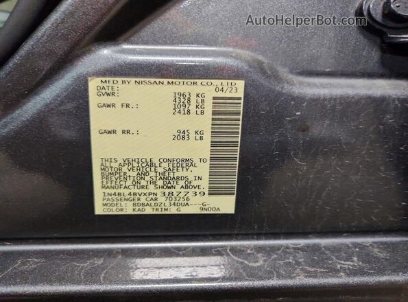 1N4BL4BVXPN387739 2023 NISSAN ALTIMA Серый Вид подкапотного пространства