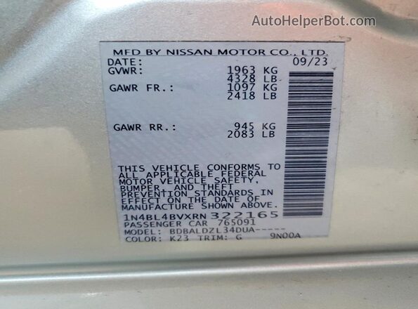 1N4BL4BVXRN322165 2024 NISSAN ALTIMA Silver Вид підкапотного простору