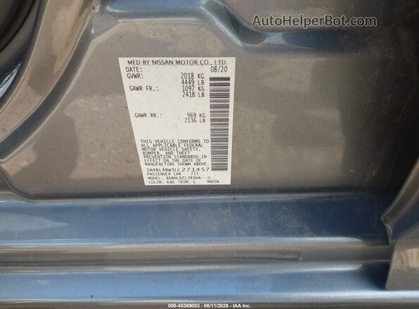 1N4BL4BW3LC271457 2020 NISSAN ALTIMA Серый Вид подкапотного пространства