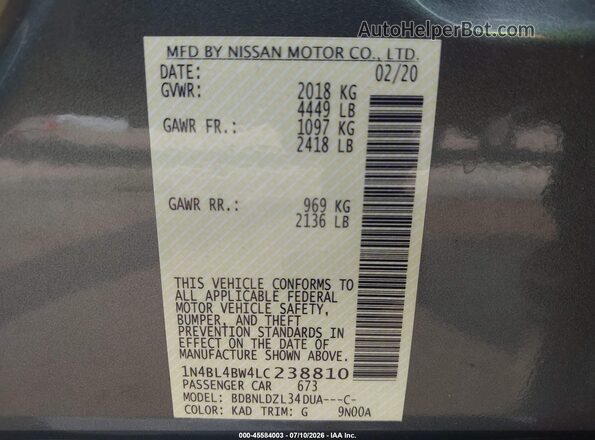 1N4BL4BW4LC238810 2020 NISSAN ALTIMA Gray Widok komory silnika