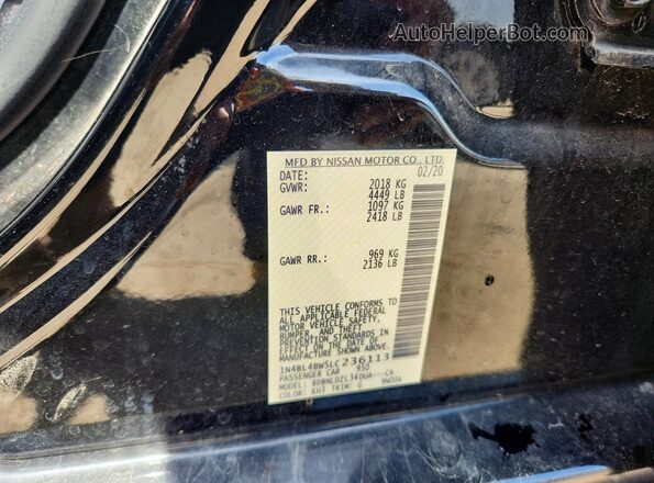 1N4BL4BW5LC236113 2020 NISSAN ALTIMA Black ძრავის განყოფილების ხედი