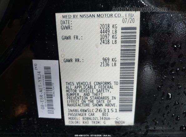 1N4BL4BW5LC263151 2020 NISSAN ALTIMA Black Engine compartment view