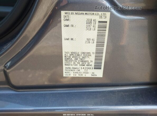 1N4BL4BWXLC142003 2020 NISSAN ALTIMA Gray Вид підкапотного простору