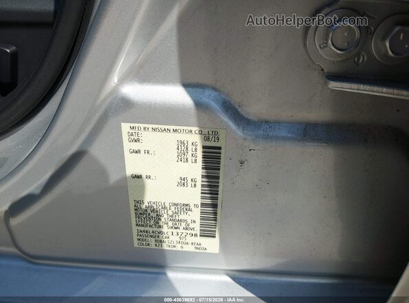 1N4BL4CV0LC137298 2020 NISSAN ALTIMA Silver Вид підкапотного простору