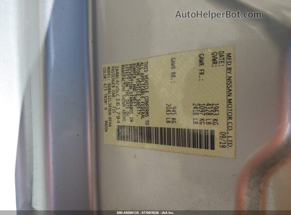 1N4BL4CV0LC161794 2020 NISSAN ALTIMA Серебряный Вид подкапотного пространства